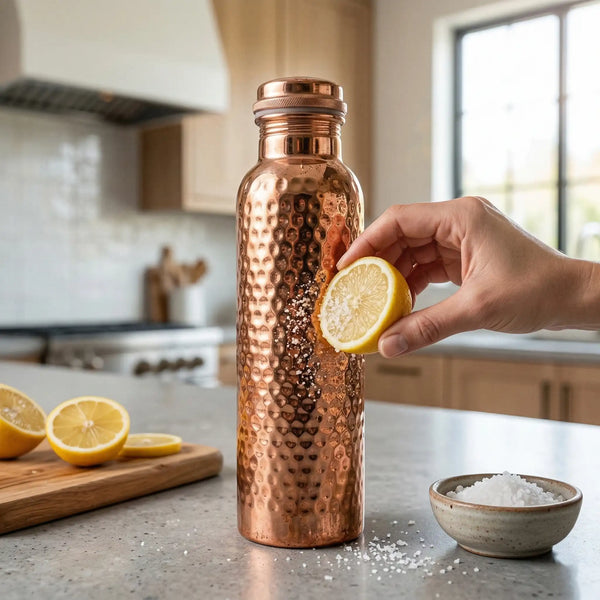 How to clean a copper water bottle using lemon and salt natural method