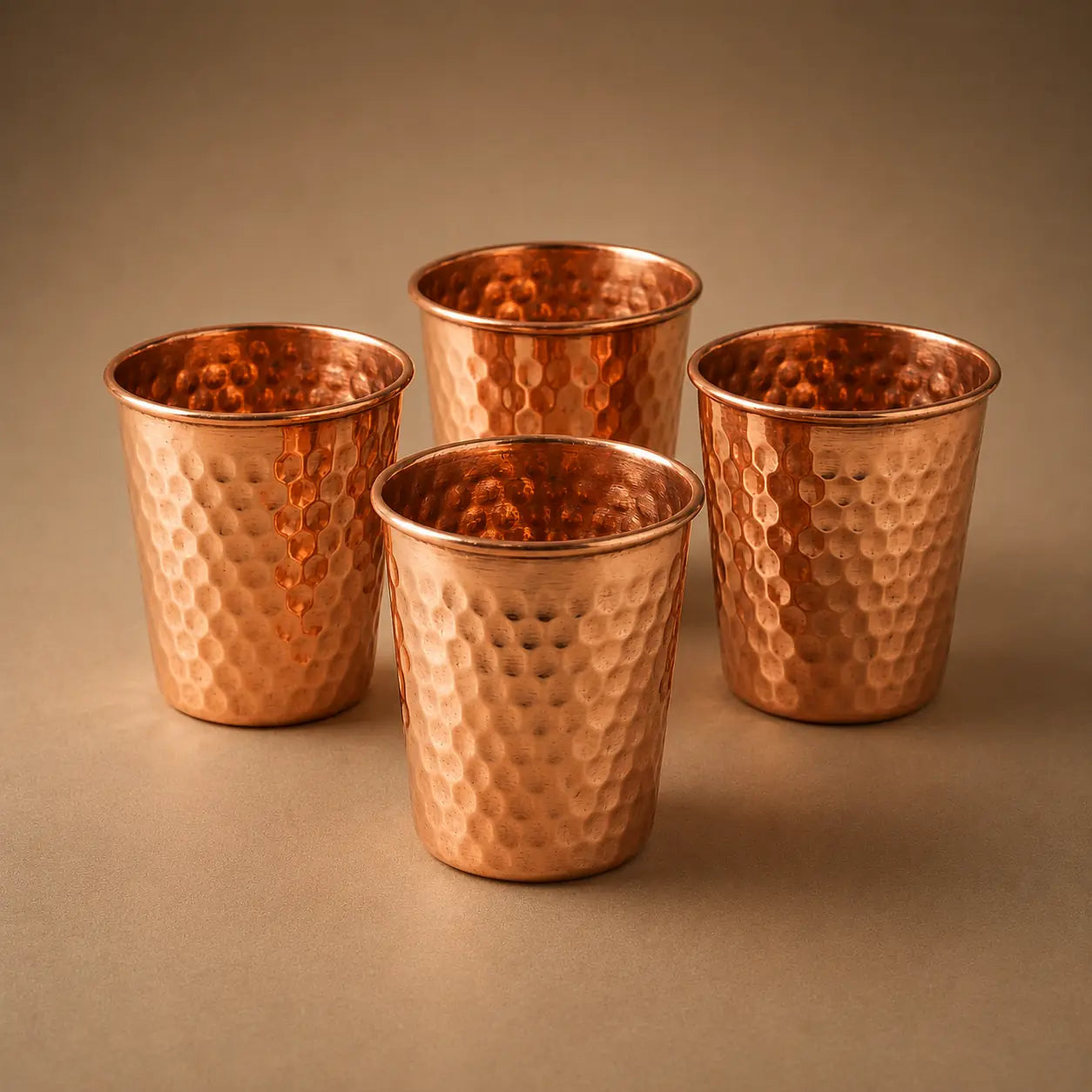 Hammered Copper Glass Set of 4 | Pure Copper Drinkware