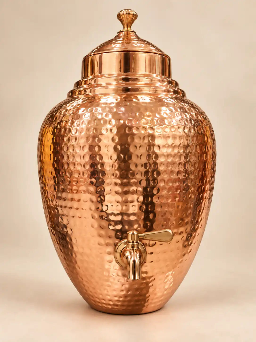 9L hammered pure copper water dispenser with decorative lid and spigot