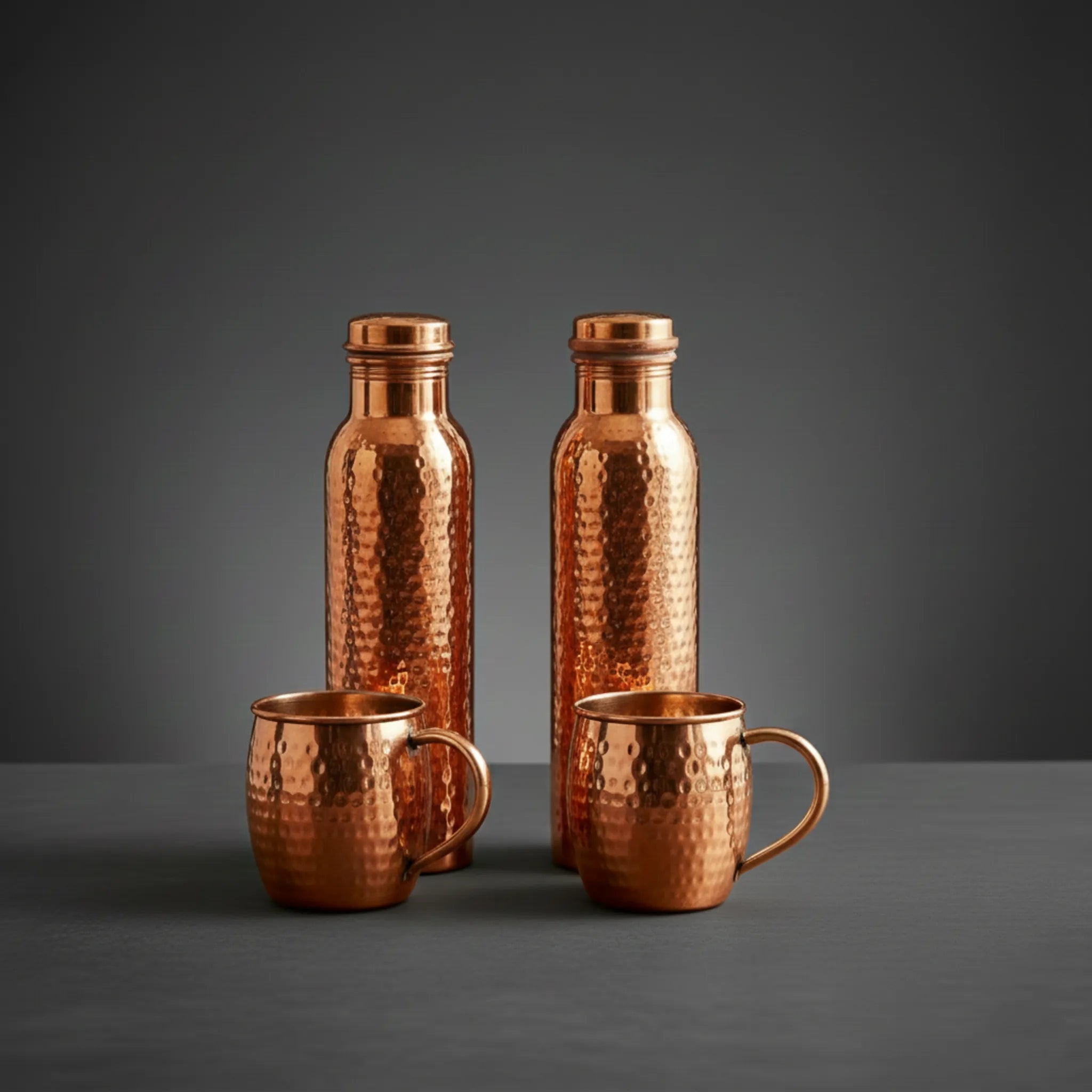 Artisan Hammered Copper Bottle & Mule Mug Set