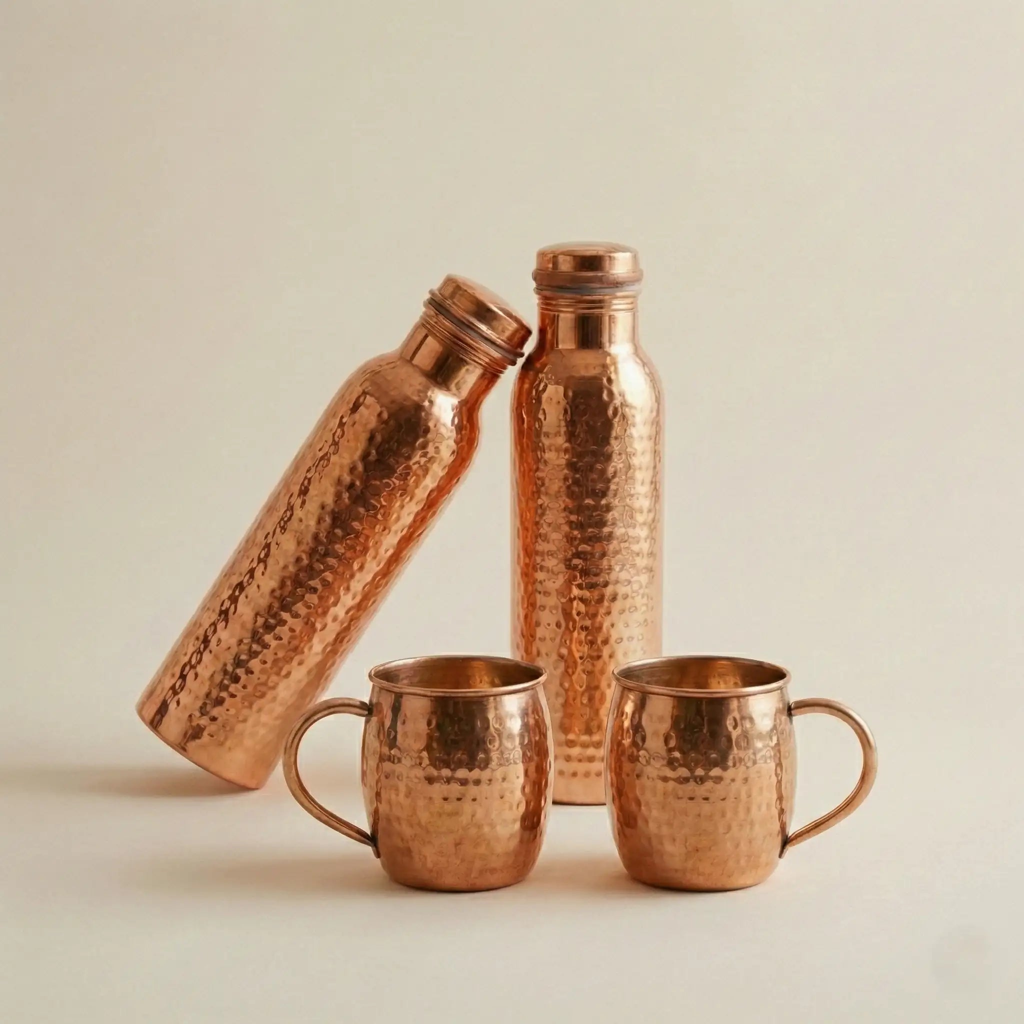 Artisan Hammered Copper Bottle & Mule Mug Set