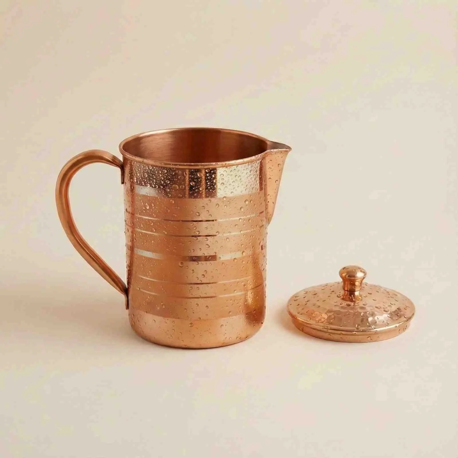 Pure Copper Water Jug with Lid – Handmade Ayurvedic Copper Pitcher