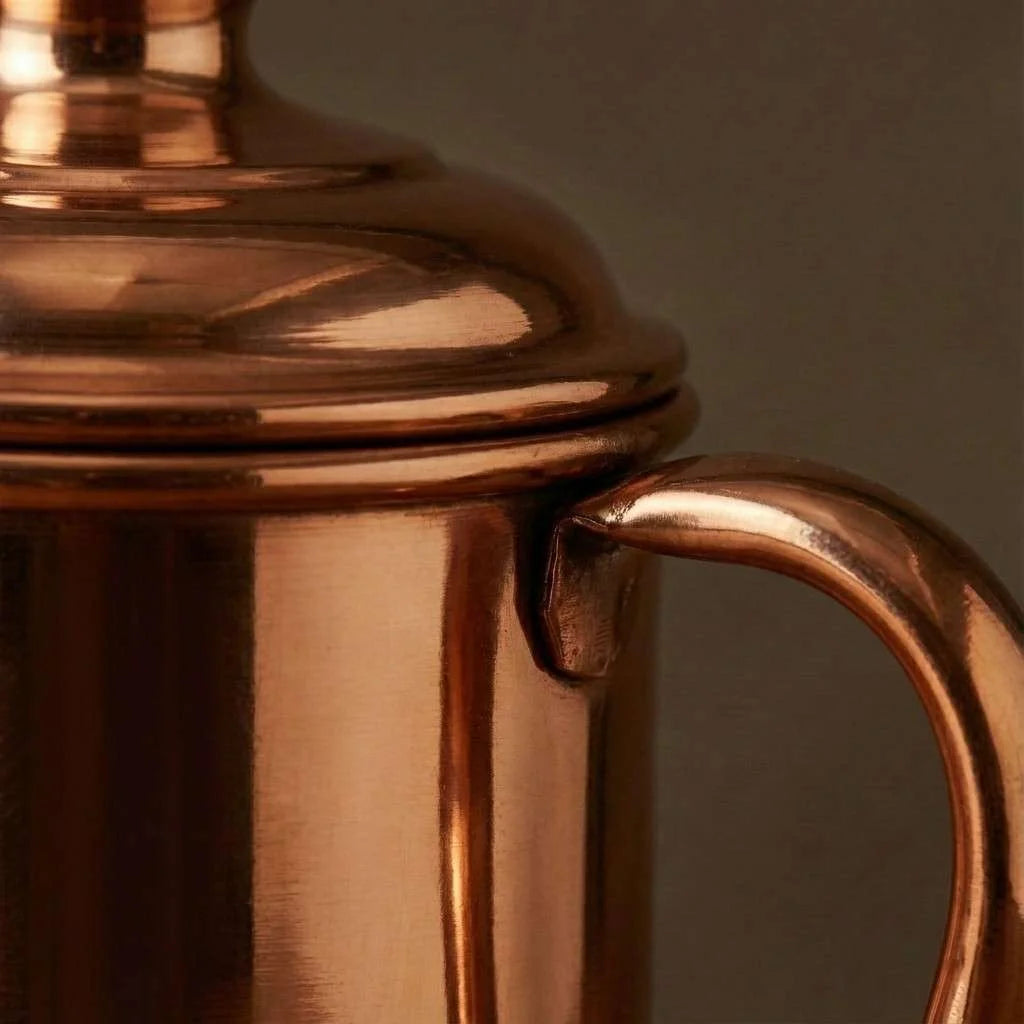 Pure Copper Water Jug with Lid – Handmade Ayurvedic Copper Pitcher