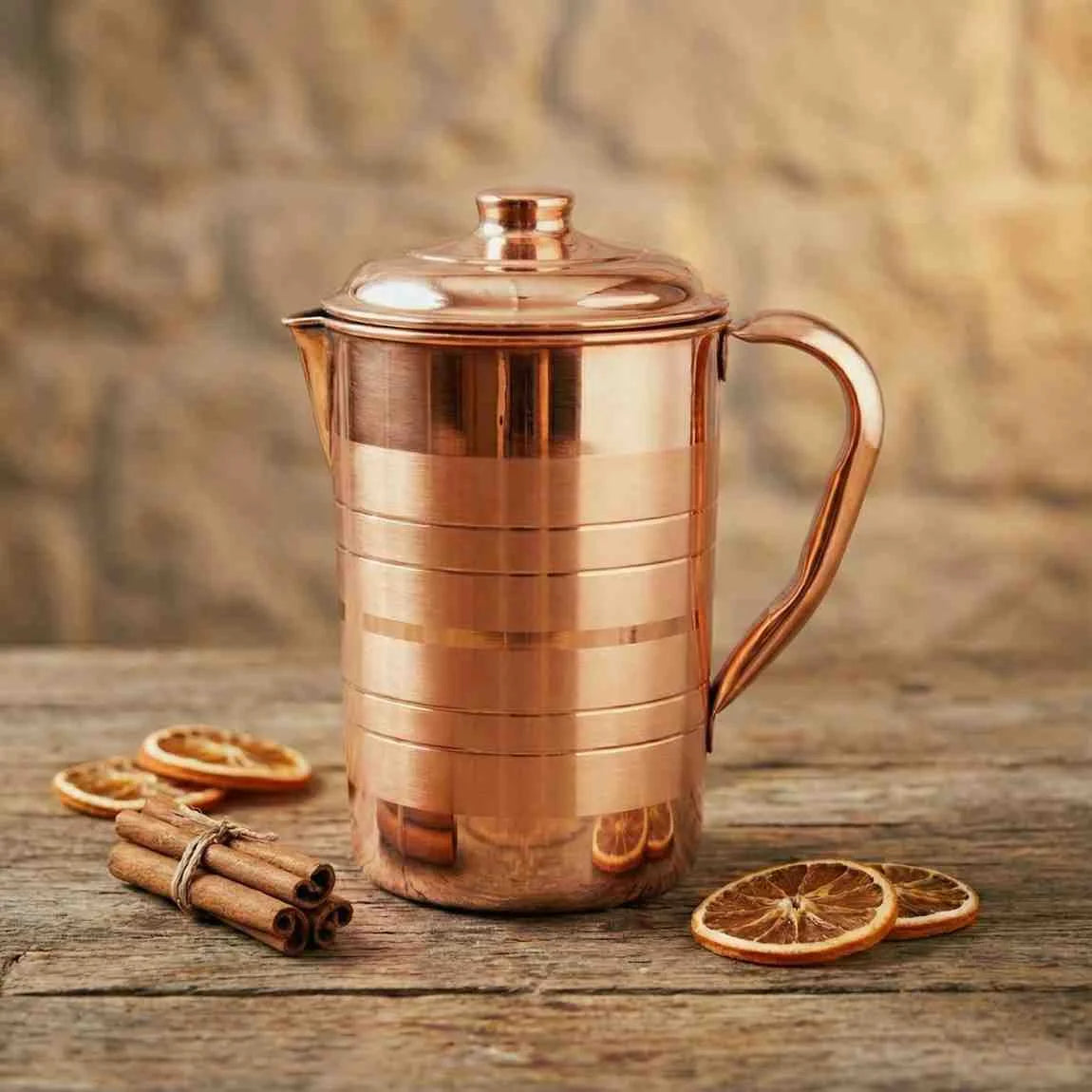 Pure Copper Water Jug with Lid – Handmade Ayurvedic Copper Pitcher