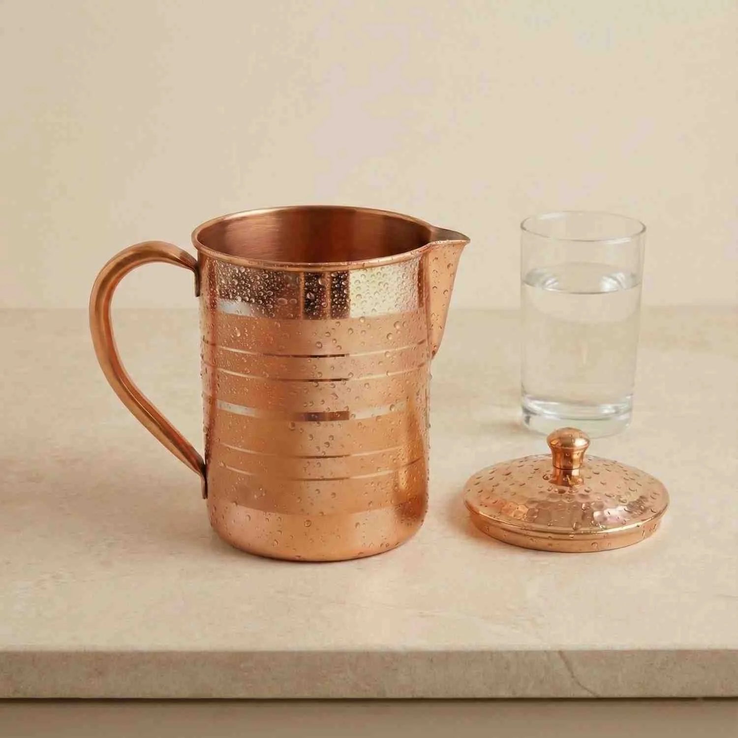 Pure Copper Water Jug with Lid – Handmade Ayurvedic Copper Pitcher