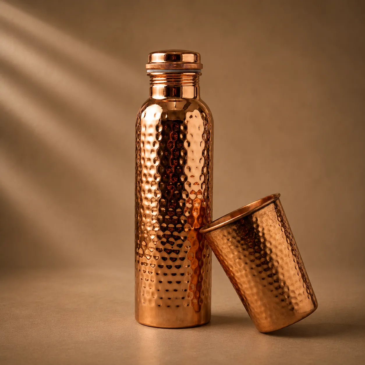 Hammered Pure Copper Water Bottle & Tumbler Gift Set