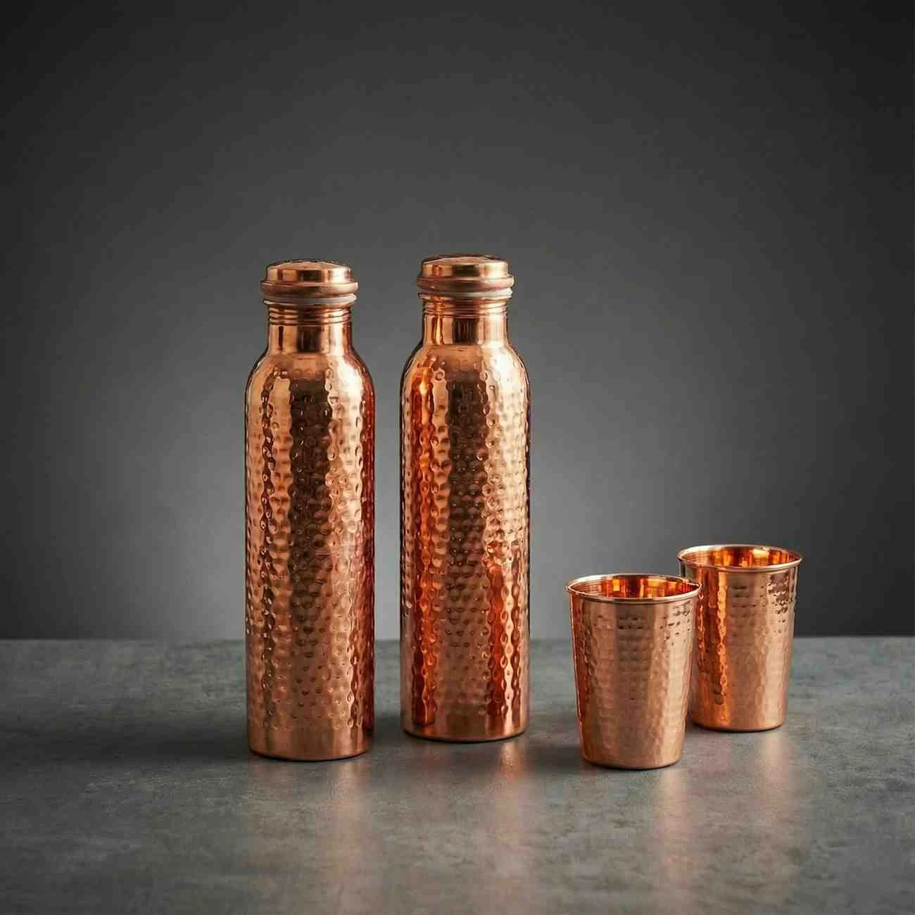 Copper Gift Set | 2 Bottles & 2 Glasses | Pure Copper