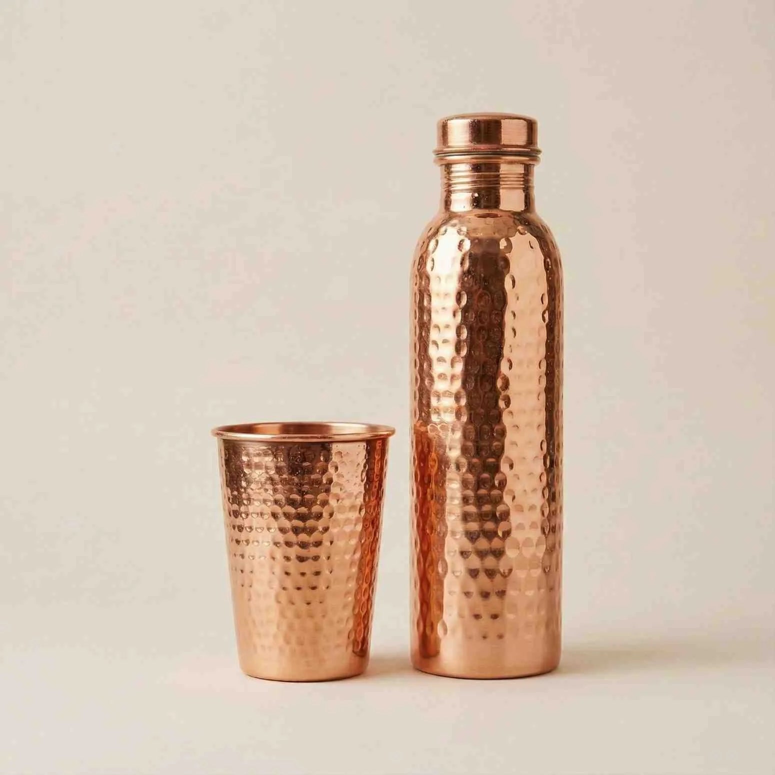 Hammered Pure Copper Water Bottle & Tumbler Gift Set