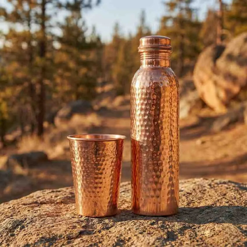 Hammered Pure Copper Water Bottle & Tumbler Gift Set