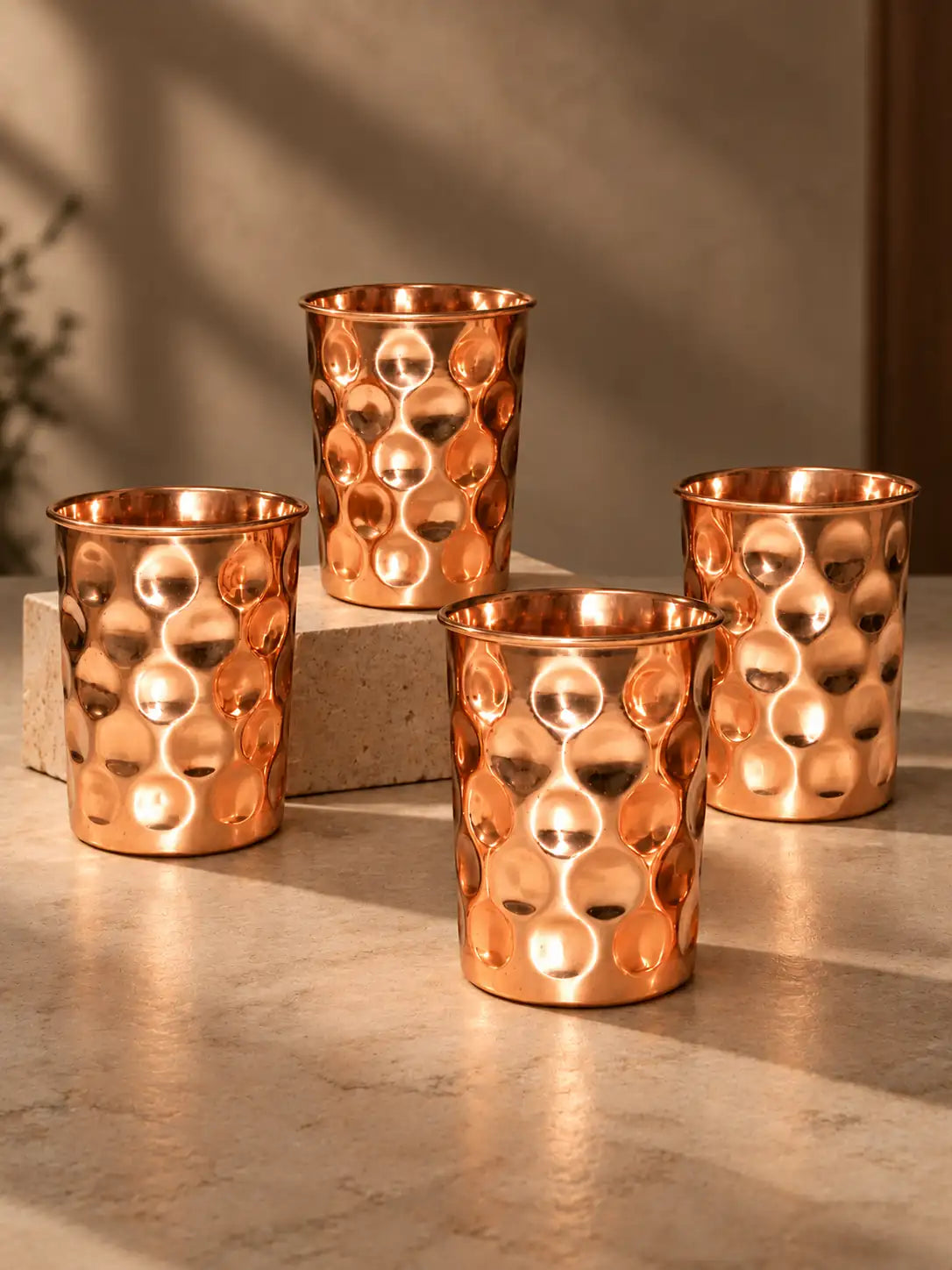 Diamond hammered pure copper water glasses set of 4