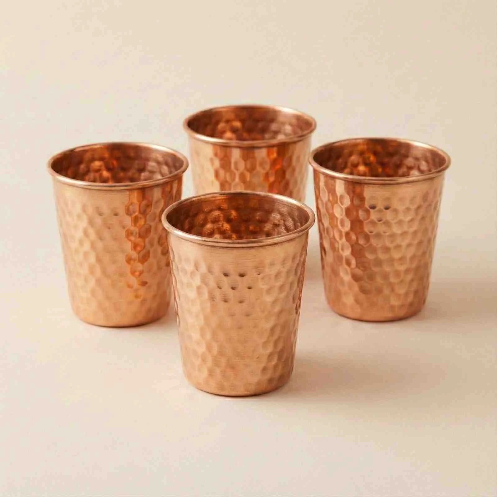 Hammered Copper Glass Set of 4 | Pure Copper Drinkware