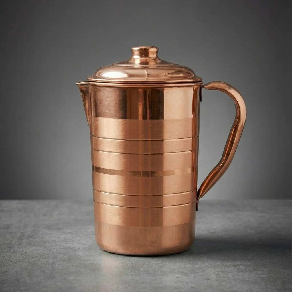 Pure Copper Water Jug with Lid – Handmade Ayurvedic Copper Pitcher