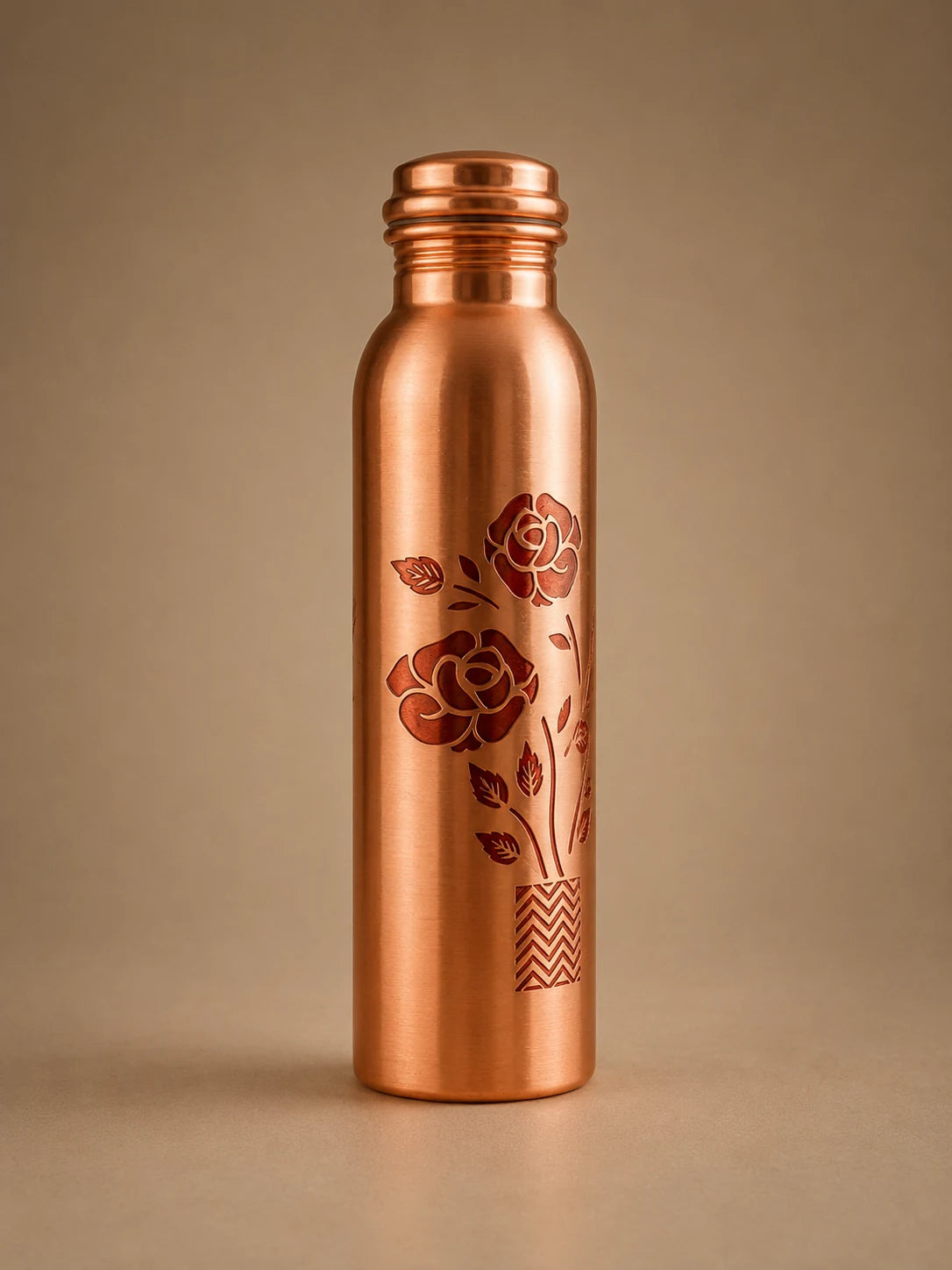Magic Copper Water Bottle | Colour-Changing Rose Design When Cold | Pure Copper Bottle