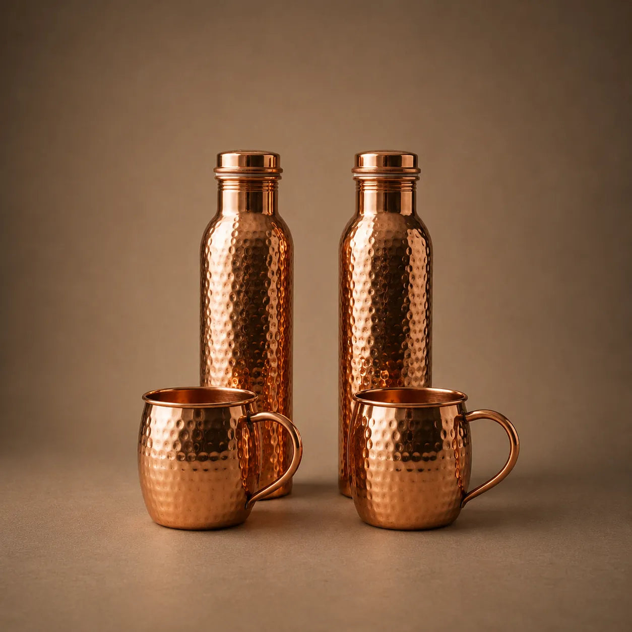 Artisan Hammered Copper Bottle & Mule Mug Set