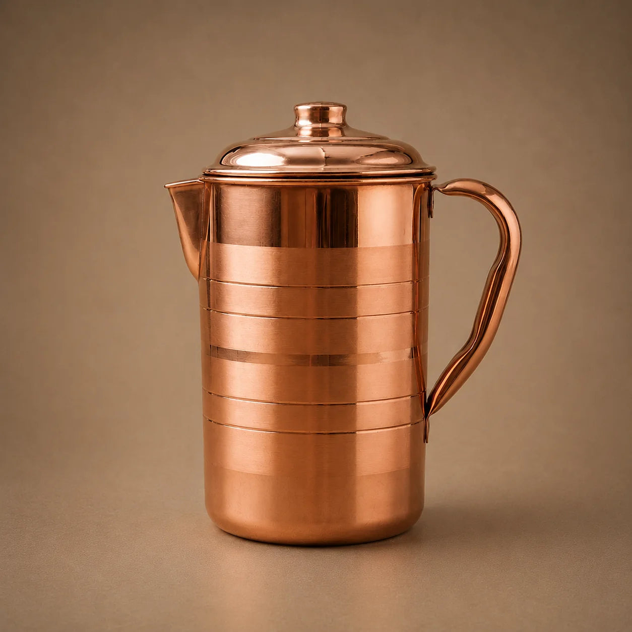 Pure Copper Water Jug with Lid – Handmade Ayurvedic Copper Pitcher