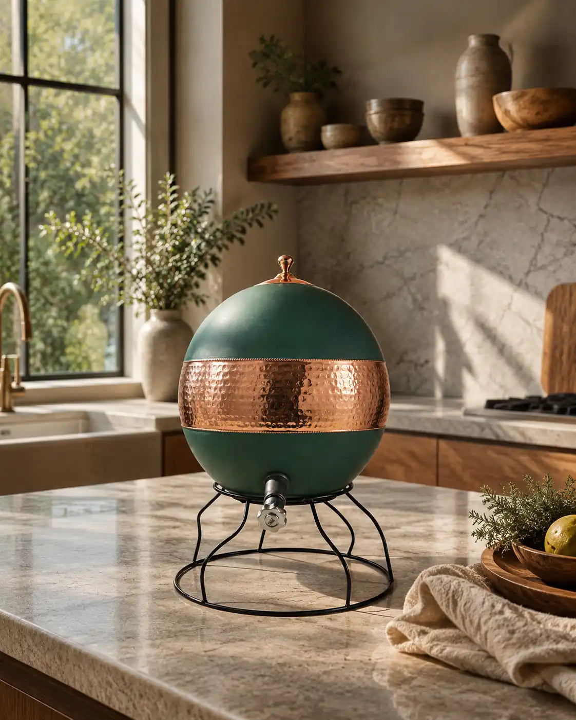 Aurora Globe Pure Copper Water Dispenser with Stand – 14 Liter