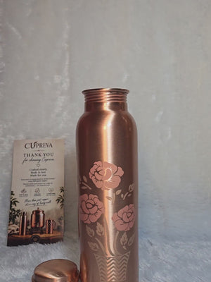 Magic pure copper water bottle with colour-changing rose design when cold
