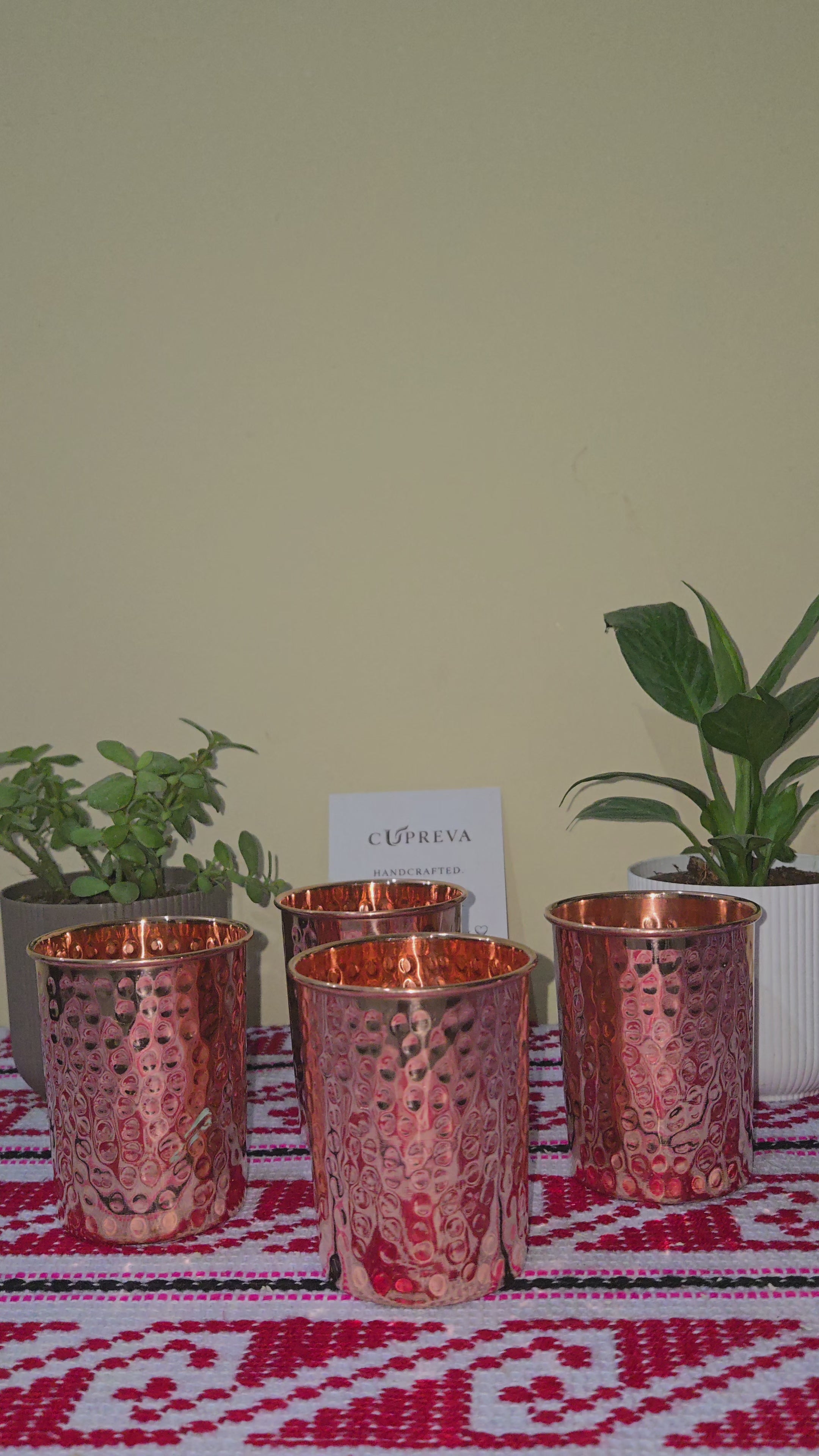 Hammered Copper Glass Set of 4 | Pure Copper Drinkware