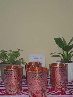 Hammered Copper Glass Set of 4 | Pure Copper Drinkware