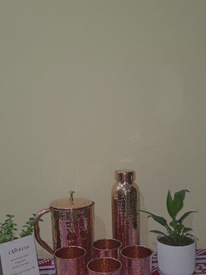 Pure Copper Drinkware Set | Jug, Bottle & 4 Glasses