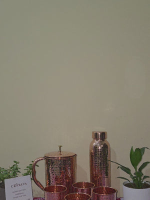Pure Copper Drinkware Set | Jug, Bottle & 4 Glasses