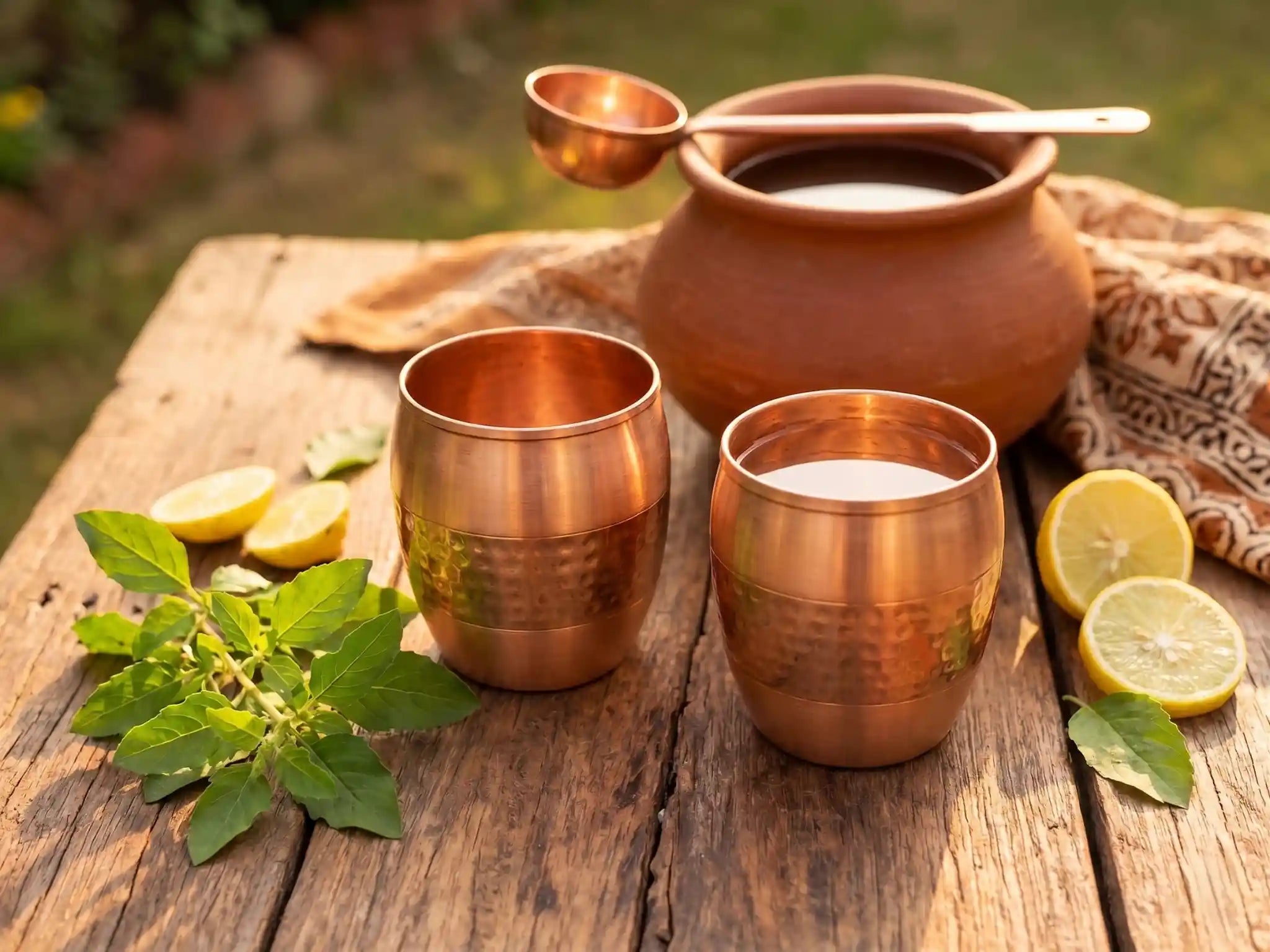 Cupreva Handcrafted Ripple Copper Tumbler | Set of 2