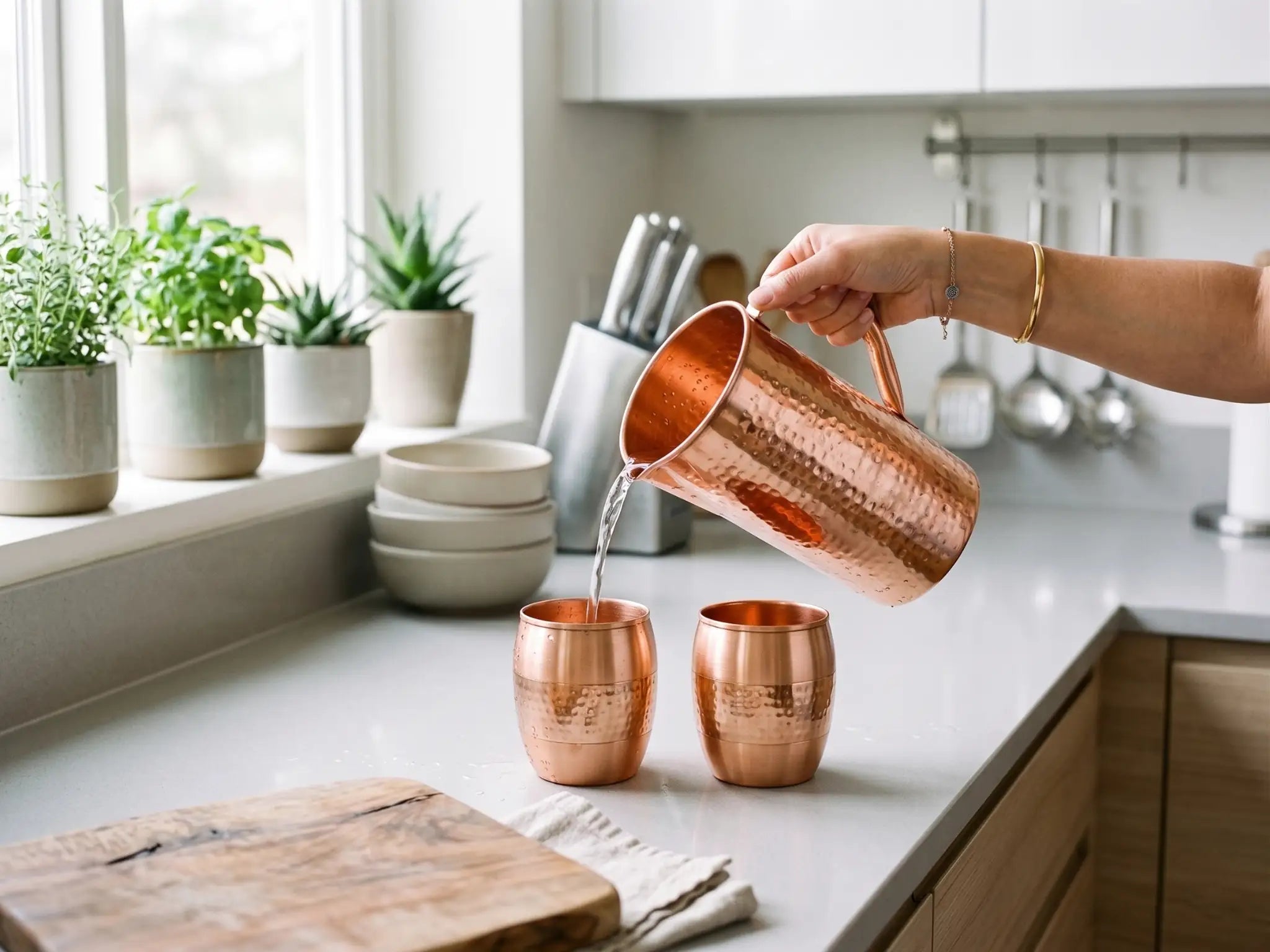 Cupreva Handcrafted Ripple Copper Tumbler | Set of 2