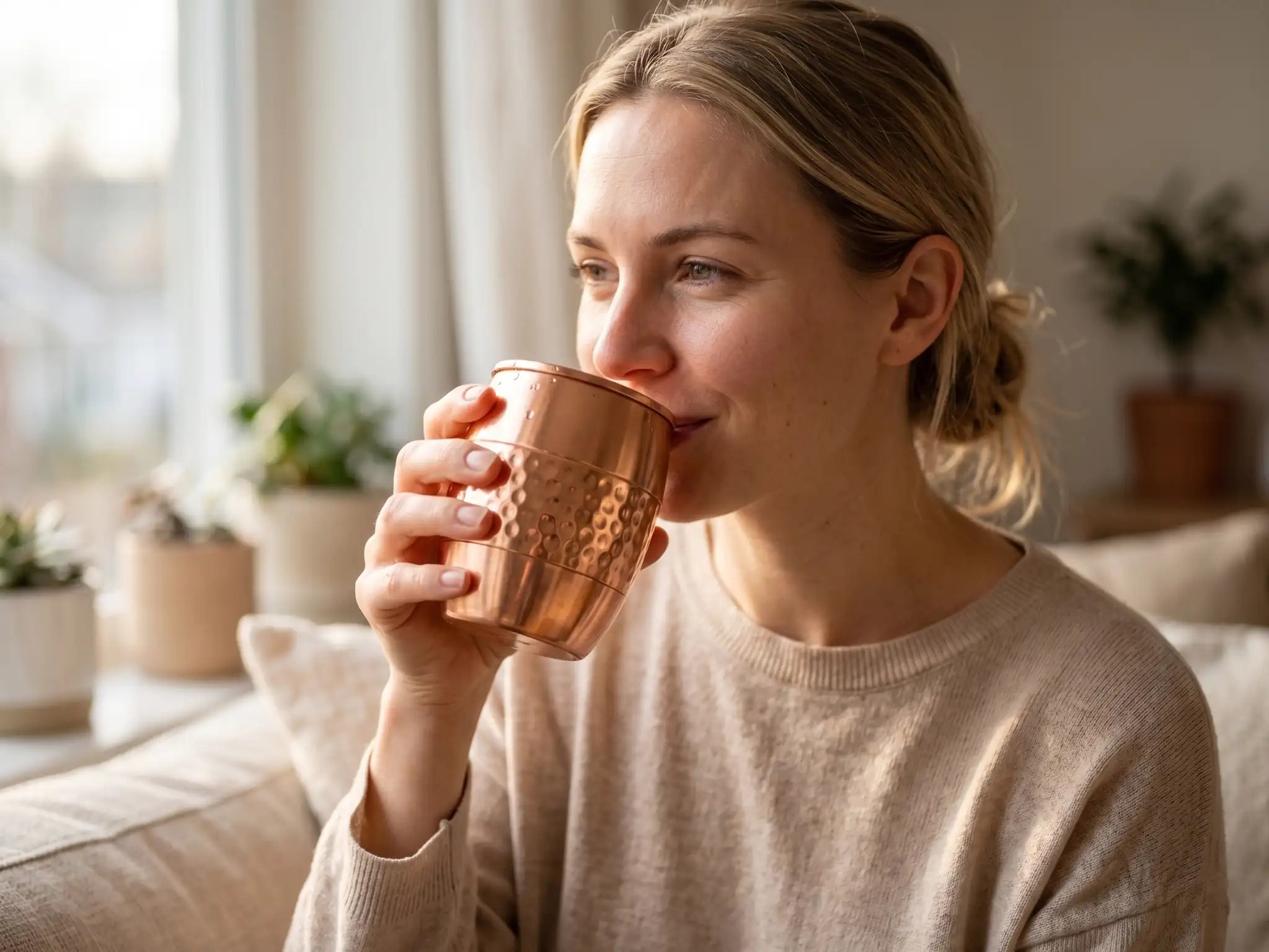 Cupreva Handcrafted Ripple Copper Tumbler | Set of 2