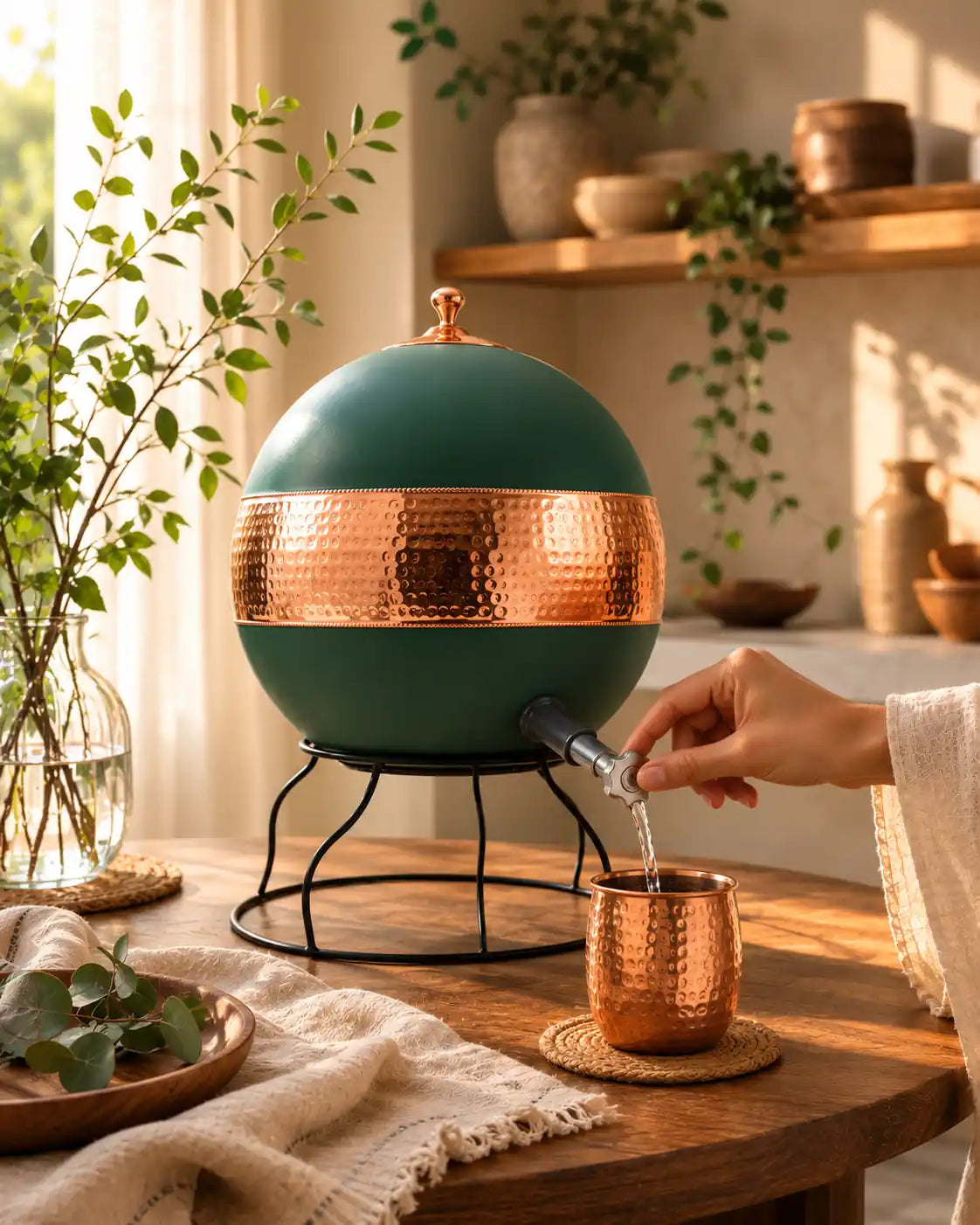 Aurora Globe Pure Copper Water Dispenser with Stand – 14 Liter